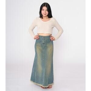Vintage Y2K Denim Maxi Skirt Vintage Wash NY Jeans Women's Size 10 Indie Boho